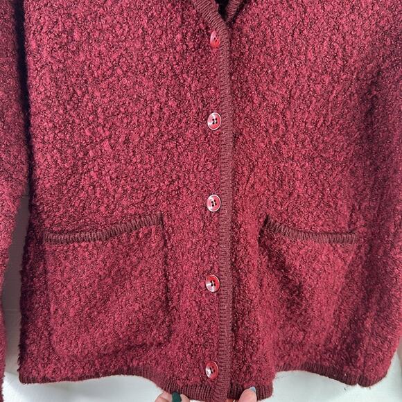 WORTHINGTON Maroon Burgundy Button Up Teddy Acrylic Wool Cardigan Petite Small - Picture 9 of 9